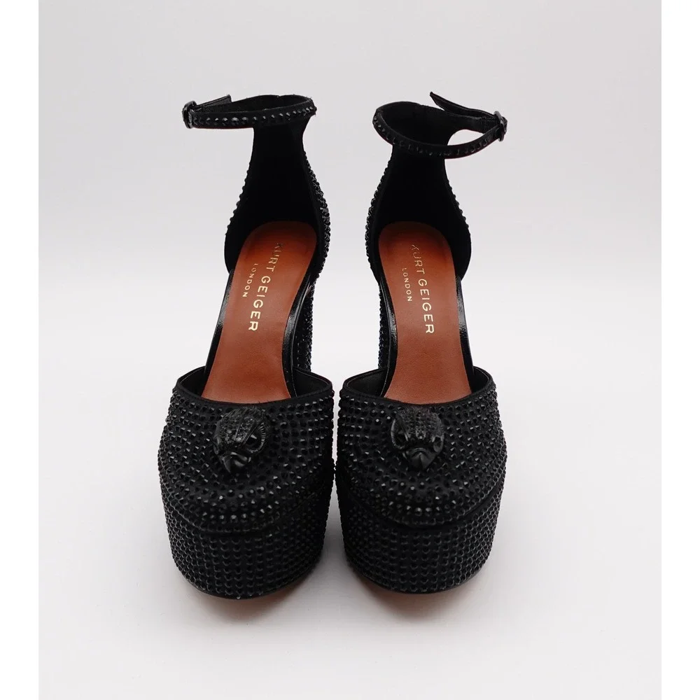 Kurt Geiger London Black Crystal Eagle Head Platform Heels Shoreditch Sandals 7